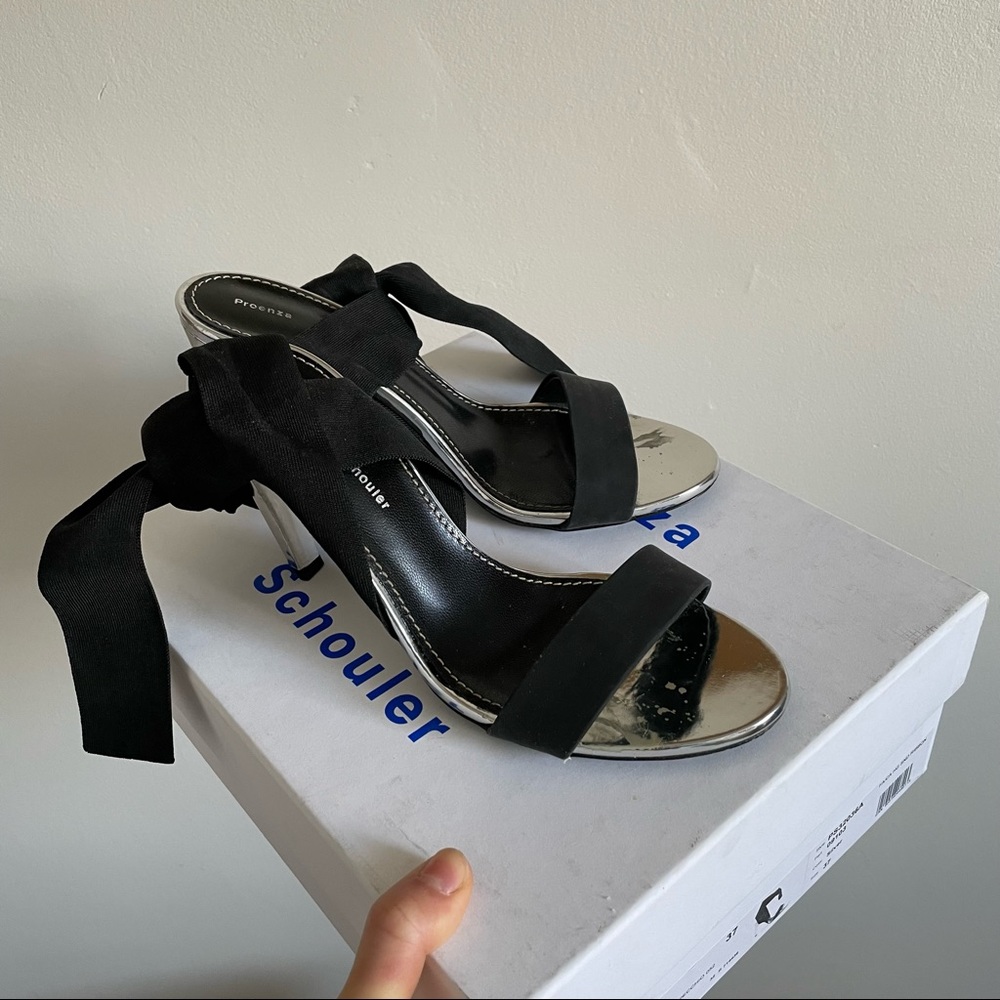 Proenza Schouler Black & Silver Ankle Wrap Heeled Sandal